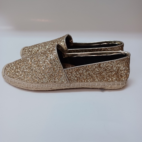 Rebecca Minkoff Espadrilles Gold Glitter Slip On Flats Womens size 8.5 - Picture 2 of 16